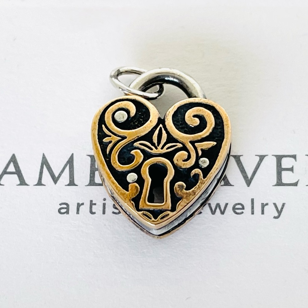 James Avery  Retired Ster Silver Bronze Verona Heart Shaped Lock Charm Pendant